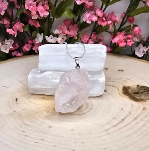 1.5 in x 1 in Natural Raw Rose Quartz Pendant Necklace / Pink Quartz Necklace - Picture 1 of 9
