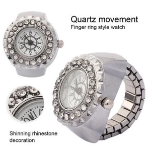 Finger Ring Watch Shining Rhinestone Decoration Quartz Ring Watch for Women - Picture 1 of 9
