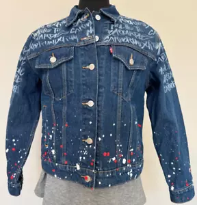 Levi Strauss Ex-Boyfriend Trucker Jacket M Paint Splatter Denim Pop Art Graffiti - Picture 1 of 22