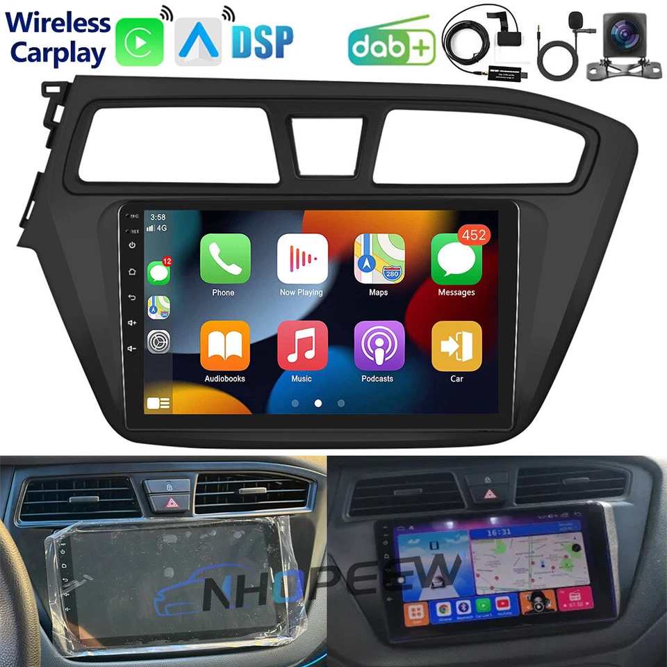 NHOPEEW DAB+ Apple Carplay Android 15 Autoradio GPS NAVI 32GB Für Hyundai I20 2015-2018