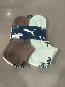 PUMA SOCKS MEN'S - LOW CUT - SOLID 253 - BROWN GREEN - LARGE (10-13) PACK 6 XX - Picture 1 of 6