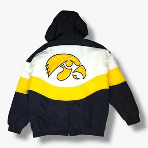 VINTAGE Iowa Hawkeyes Puffer Jacket Large L Uomo Apex One Cappotto Full Zip anni 90 - Foto 1 di 13