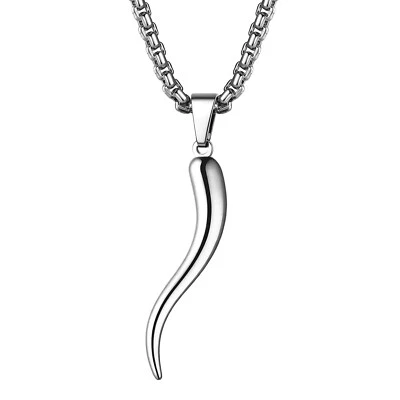 Collar de cuerno italiano de la suerte para mujer y hombre colgante protector Cornicello de acero Foto 1 de 4