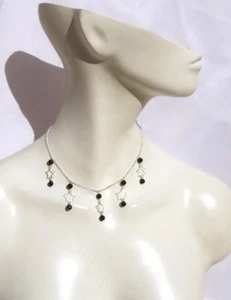 Collier 925 Silber gestempelt 10x Onyx schwarz facettiert Sternen Kette Sterne - Picture 1 of 4