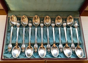 12 Teelöffel von Evald Nielsen Denmark No.6 Traube 830er Silber Zuckerlöffel - Bild 1 von 11