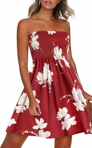 Summer Dresses for Women, Beach Cover Ups, Strapless Boho Floral Print Sundress - Picture 1 of 12