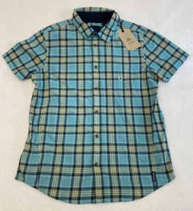 prana shirt GRADEN mens Short Sleeve Button Up Plaid Teal Small NEW W/tags! - Picture 1 of 8