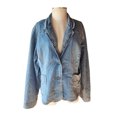 The Original SQUEEZE JEANS sz 22/24 stretch jean denim studded jacket - Image 1 of 4
