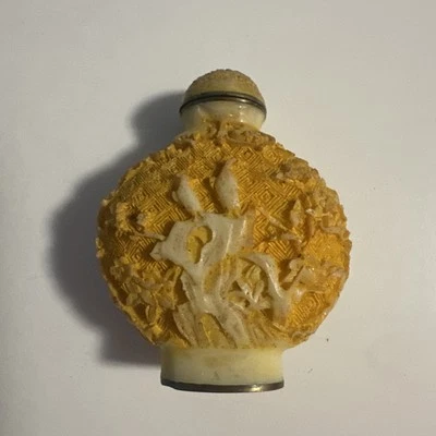 Botella de tabaco china tallada a mano vintage, firmada Foto 1 de 4