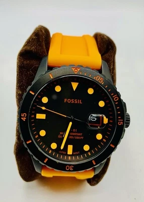 Vintage Fossil Black PVD  Men’s Watch Orange  Silicone Band  Excellent Condition - Image 1 of 4