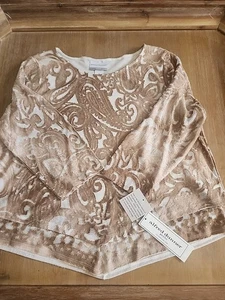 Alfred Dunnner Top Mulberry Street Knit RAISED MESH TOP Med Petite New Lt Brown - Picture 1 of 11