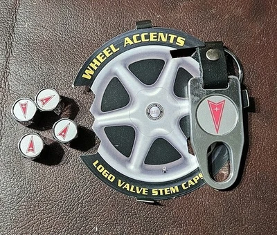 4pcs Chrome Pontiac Car Tire Air Valve Caps Stem Dust Cover W/ Key Chain - Imagem 1 de 4
