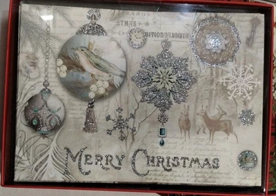 set 15 Punch Studio EMBELLISHED GLITTERED ORNAMENT CHRISTMAS CARDS deer bird NEW - Image 1 of 2