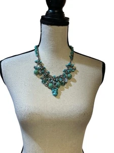 Vintage Estate Raw Turquoise Chunky Necklace Dangle Stones Chips Balls 18” + Ext - Picture 1 of 3