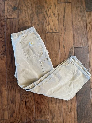 Vintage Carhartt B01 BRN Double Knee Work Pants 42x30 Loose Fit Faded Distressed - Image 1 of 4