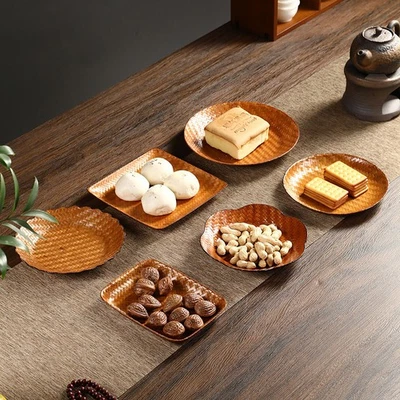 Bamboo Storage Tray Hand-woven Tray Set for Home Decor   Fruits Snacks Baskets - Image 1 of 4