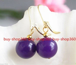 Women's 12mm Natural Purple Amethyst Gemstone Dangle Earrings AAA - Picture 1 of 12