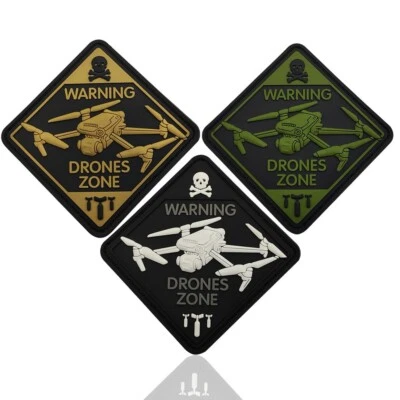 3D Rubbler PVC Hook Loop Patch WARNING DRONES ZONE Tactical Airsoft DIY Badge - Image 1 of 4