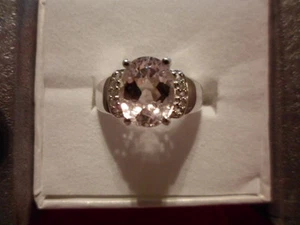 Kunzite Ring w/White Topaz Accents in 925 Sterling Silver-Size 7-3.57 Carats - Picture 1 of 6