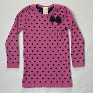 Sonoma Girls Pink & Black Polka Dot Sweater Dress/Long Shirt with Bow Sz 4 - Picture 1 of 7