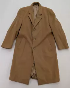 London Fog Men's Vintage Wool Overcoat Size 40R Tan Beige Classic FLAWS - Picture 1 of 24