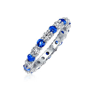 Alternating CZ Eternity Ring 925 Sterling Silver Birthstone Colors