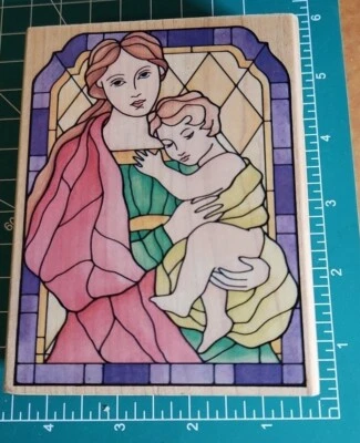 Rubber Stampede- Rubber Stamp Stained Glass Mother child- Mary? Jesus? NEW B4 - Image 1 of 4