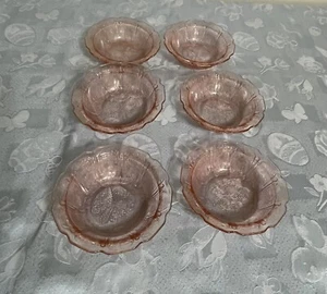 6 Jeannette CHERRY BLOSSOM PINK 5 3/4" CEREAL BOWLS - Picture 1 of 5