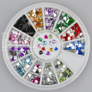 300pc Rhinestone 3D Nail Art Fashion Diamante Glitter Gem Multi Colour Hearts - Picture 1 of 1