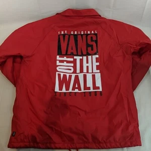 Vans Off the Wall Red Windbreaker Jacket Men's Medium M Snaps Collared - Picture 1 of 15