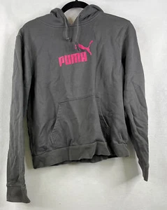 Puma Pink Hooded Spell Out Vintage Size Large Youth Gray Pink Sweatshirt - Picture 1 of 7