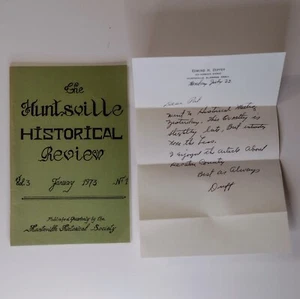 The Huntsville Historical Review January 1973 Vol. 3 No. 1 Society W/ Letter Vtg - Bild 1 von 5