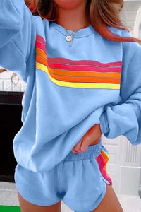 Beau Blue Striped Accent Pullover and Shorts Two Piece Casual Set - Picture 1 of 14