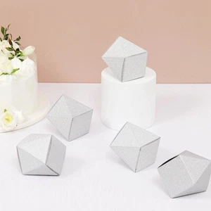 25 SILVER 3" Glittered Geometric FAVOR BOXES Gift Holders Party  Decorations - Picture 1 of 8