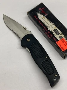 Jaquar Black Folding Knife w/Combo Blade, Thumb Knob, Liner YK-4413BK - Picture 1 of 18