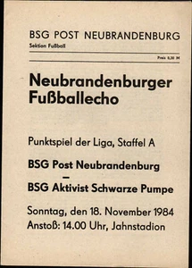 DDR-Liga 84/85 BSG Post Neubrandenburg - Aktivist Schwarze Pumpe, 18.11.1984 - Bild 1 von 2