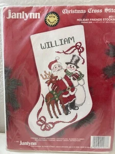Janlynn Personalized Cross Stitch Christmas Stocking Kit 51-77 Santa & Snowman - Picture 1 of 7