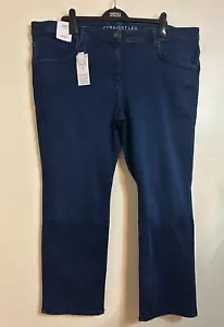 NEW ex M&S Mid Indigo Blue Denim Mid Rise Cotton Straight Short Leg Jeans 22-24 - Picture 1 of 4