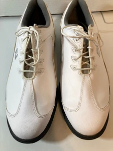 Zapatos de golf FOOTJOY FJ para hombre talla 11,5 cuero blanco/plateado impermeables EXCELENTES - Imagen 1 de 15