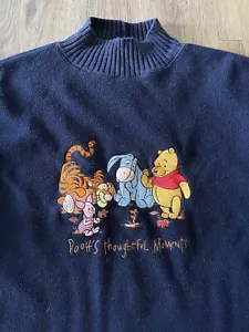 Vintage Disney Store Large Blue Winnie The Pooh Friends Turtleneck Sweater - Picture 1 of 7