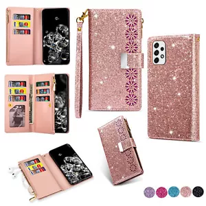 For Samsung Galaxy "A" Series Glitter Magnetic Leather Stand Card Wallet Case - Picture 1 of 61