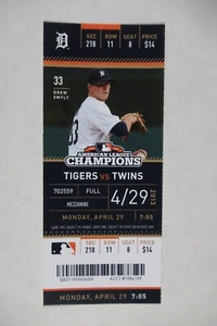 DETROIT TIGERS VS MINNESOTA TWINS 4/29/2013 FULL TICKET ~ DREW SMYLY - Picture 1 of 1