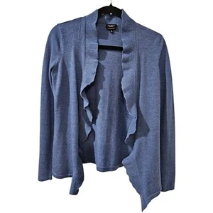 Talbots 100% Merino Wool Blue Ruffle Open Front Cardigan Womens Size Small - Picture 1 of 5