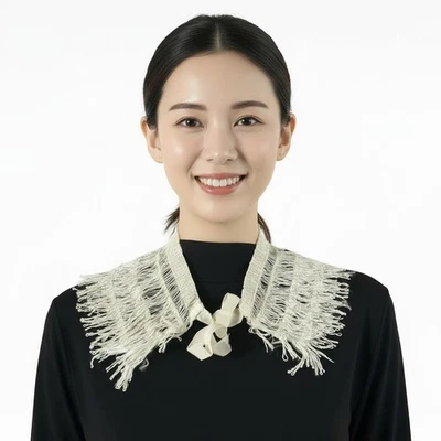 Cuello con flecos de encaje de seda hecho a mano de la década de 1930, chal vintage de la era de la depresión Foto 1 de 4