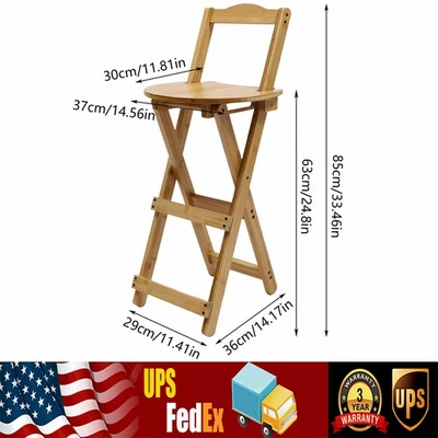 Portable Folding Bamboo Stool Tall Chair Foldable Bar Stool Porch Kitchen Chair - Image 1 of 4