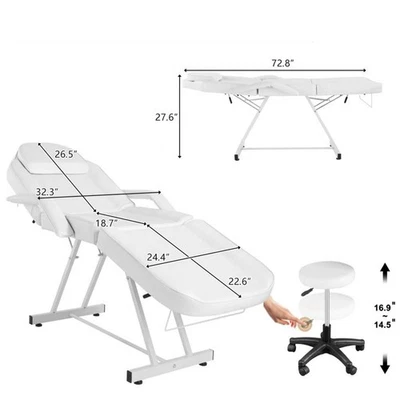 FCH Weiße Massageliege mit Hocker Kosmetikliege Relaxliege Tattoo Salon Hocker DE