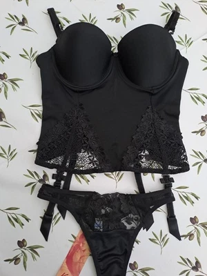 Strapshemdchen KORSETT QUEEN KRISLINE Schwarz 75 B Damen +STRING TANGA S - Bild 1 von 4