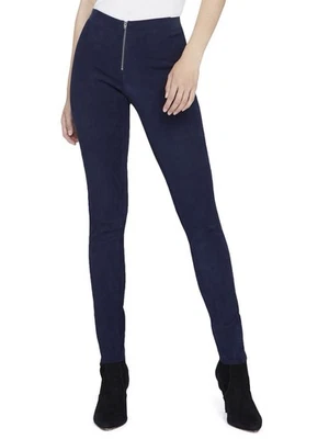 Alice + Olivia Cordero Cuero Azul Gamuza Cremallera Frontal Leggings Pantalones Talla 0 - EE. UU. Foto 1 de 4