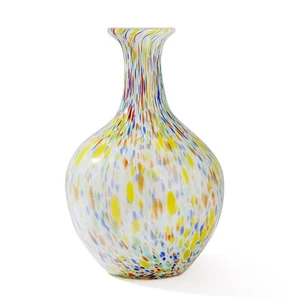 Hand Blown Colorful Round Murano-Style Art Glass Vase - 12.5" Tall,Wide Mouth... - Picture 1 of 9
