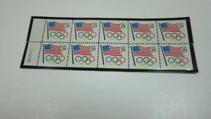 USPS 1991 Flag w/ Olympic Rings Booklet Pane of Ten Stamps. Scott # 2528a. - Picture 1 of 1